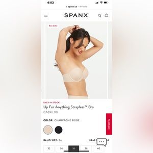 NEW Spanx - Up For Anything Strapless Bra, Size 36B, Back Smoothing